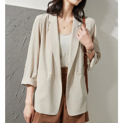 Thin Style In Beige Sun-proof All-matching Loose Breathable Suit Top - Gizmo Galaxy
