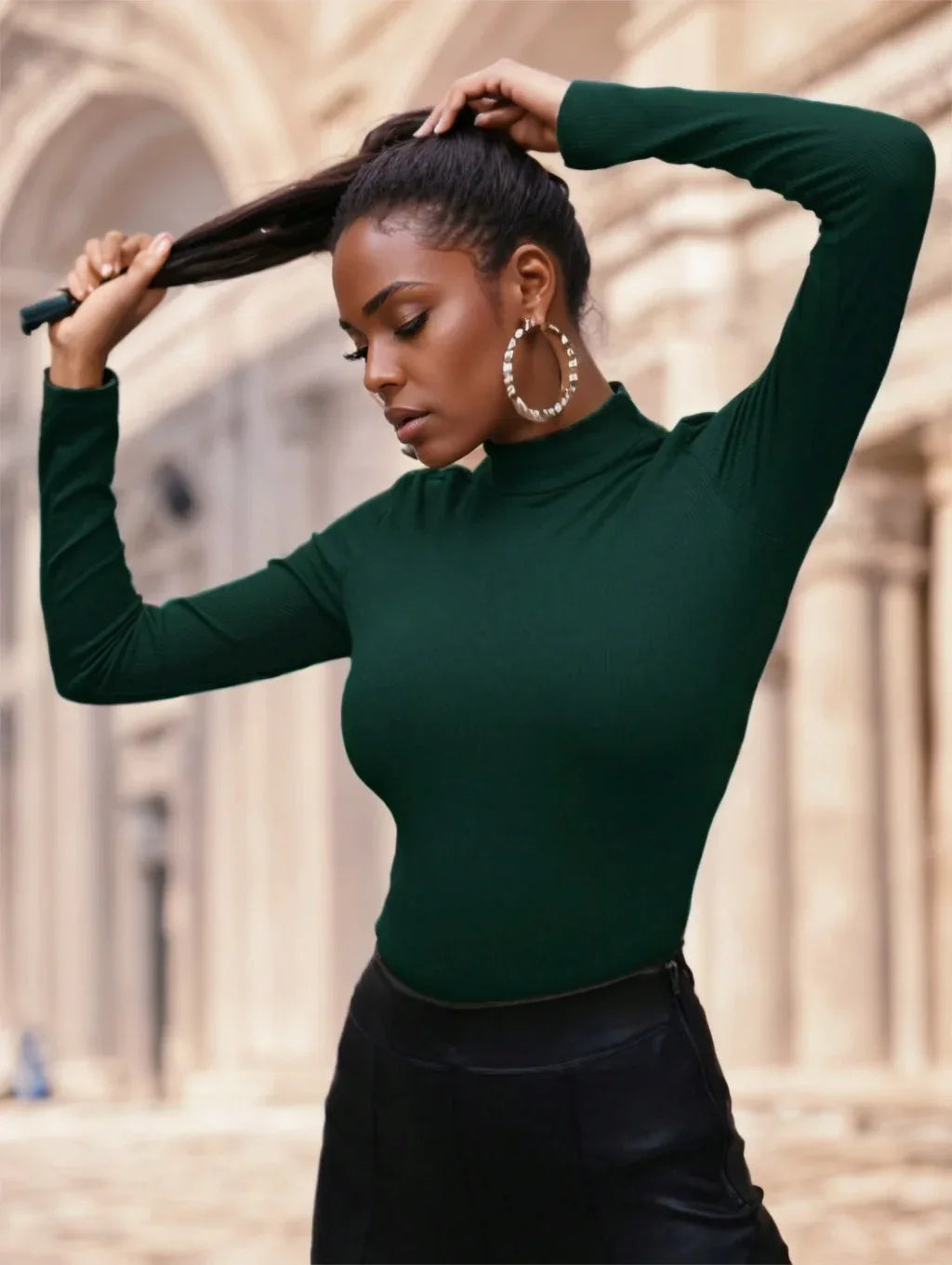 Women's Solid Color Half Turtleneck T-shirt - Gizmo Galaxy