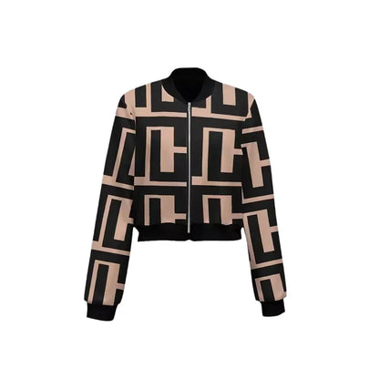 Women's Zipper Geometric Print Casual Long-sleeved Jacket - Gizmo Galaxy