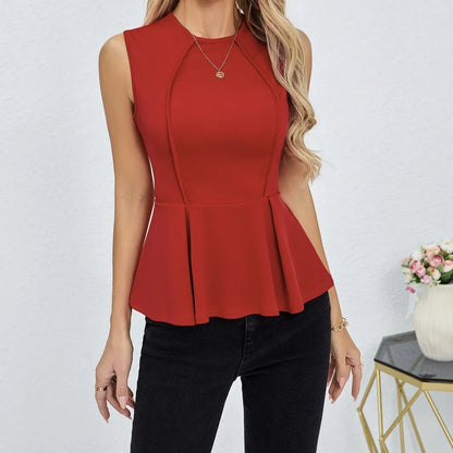 Women's Solid Color Sleeveless Slimming Ruffle Hem Irregular Fashion Elegant Top - Gizmo Galaxy