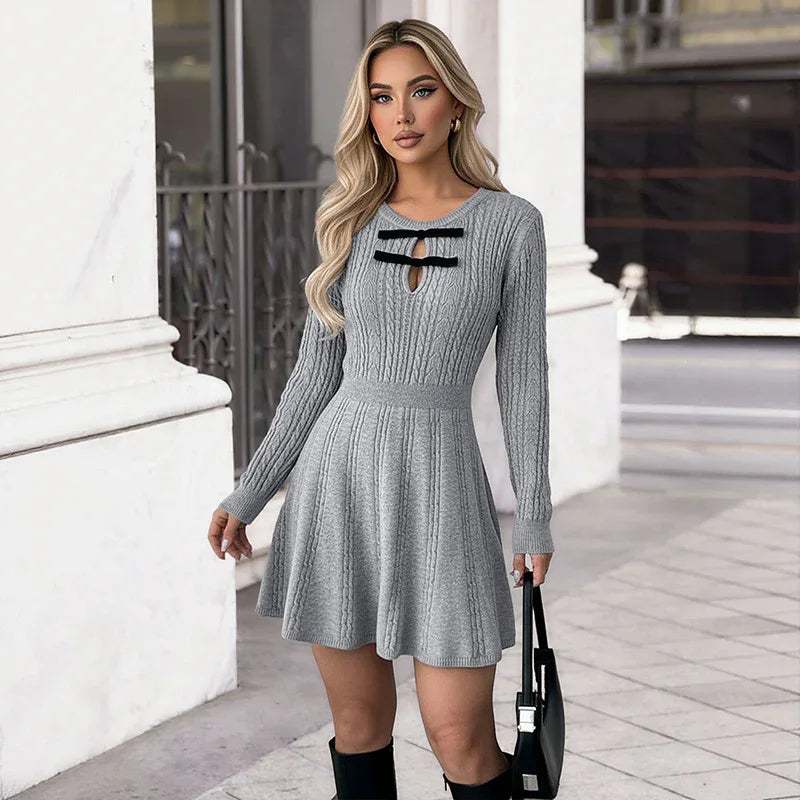 New High-end Gray Textured Knit Slim-fit Dress For Women - Gizmo Galaxy