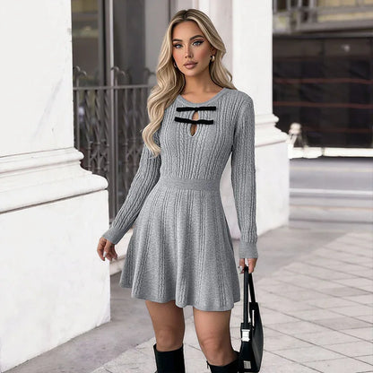 New High-end Gray Textured Knit Slim-fit Dress For Women - Gizmo Galaxy