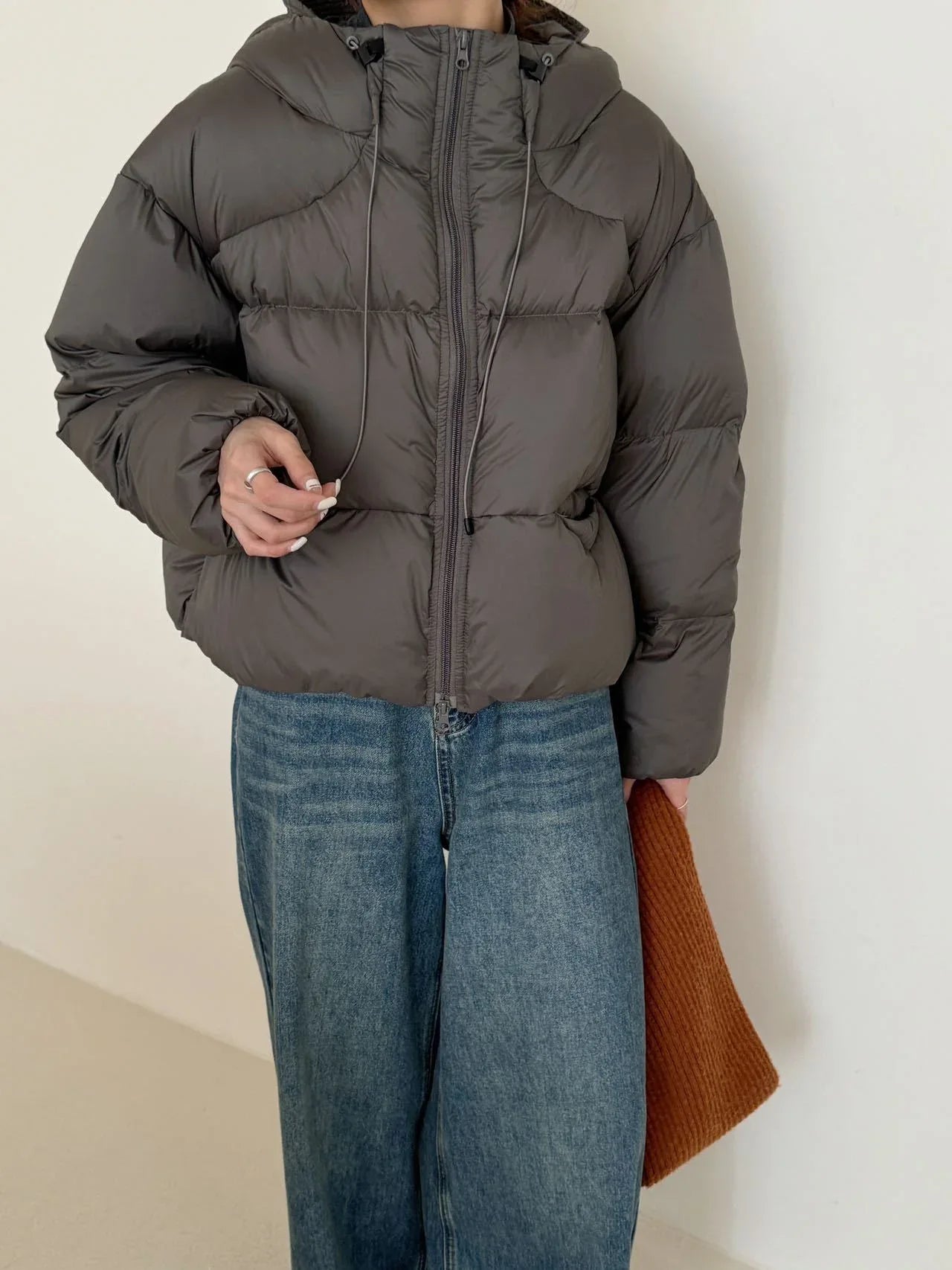 White Duck Down Puff Fluffy Hooded Down Jacket - Gizmo Galaxy