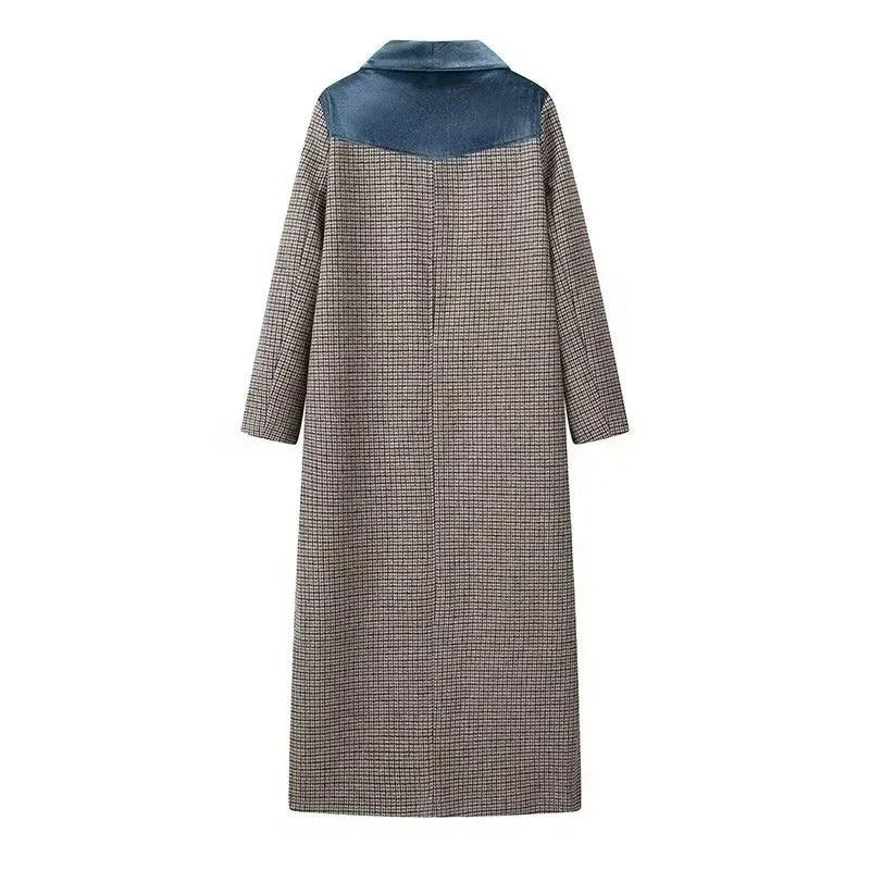 Color Matching Plaid Woolen Coat Women - Gizmo Galaxy