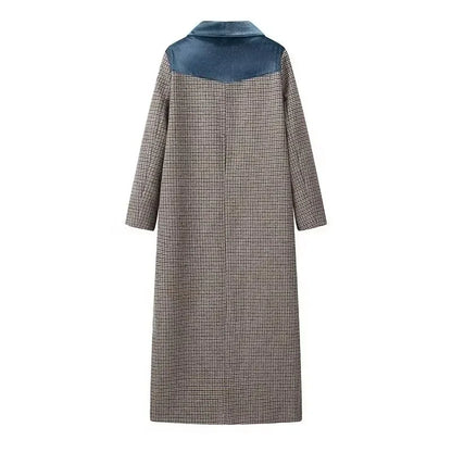 Color Matching Plaid Woolen Coat Women - Gizmo Galaxy