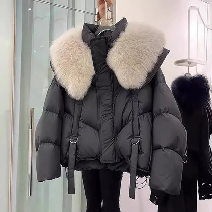 Winter Black Cotton-padded Clothes Coat For Women - Gizmo Galaxy