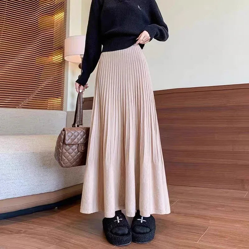New High-waisted Slimming Knitted Pleated Skirt - Gizmo Galaxy