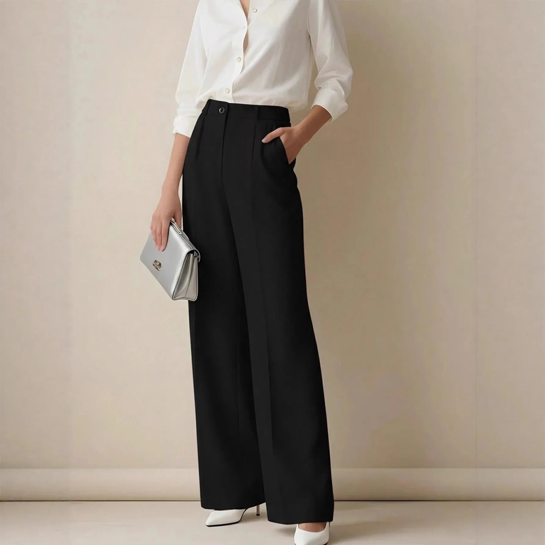 White High-waisted Loose Straight-leg Casual Pants - Gizmo Galaxy