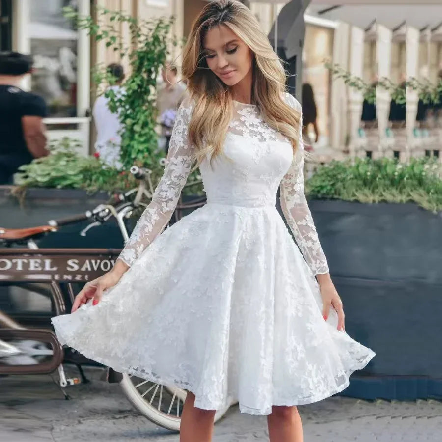 Wedding Dress White Vintage Lace Women Dress - Gizmo Galaxy