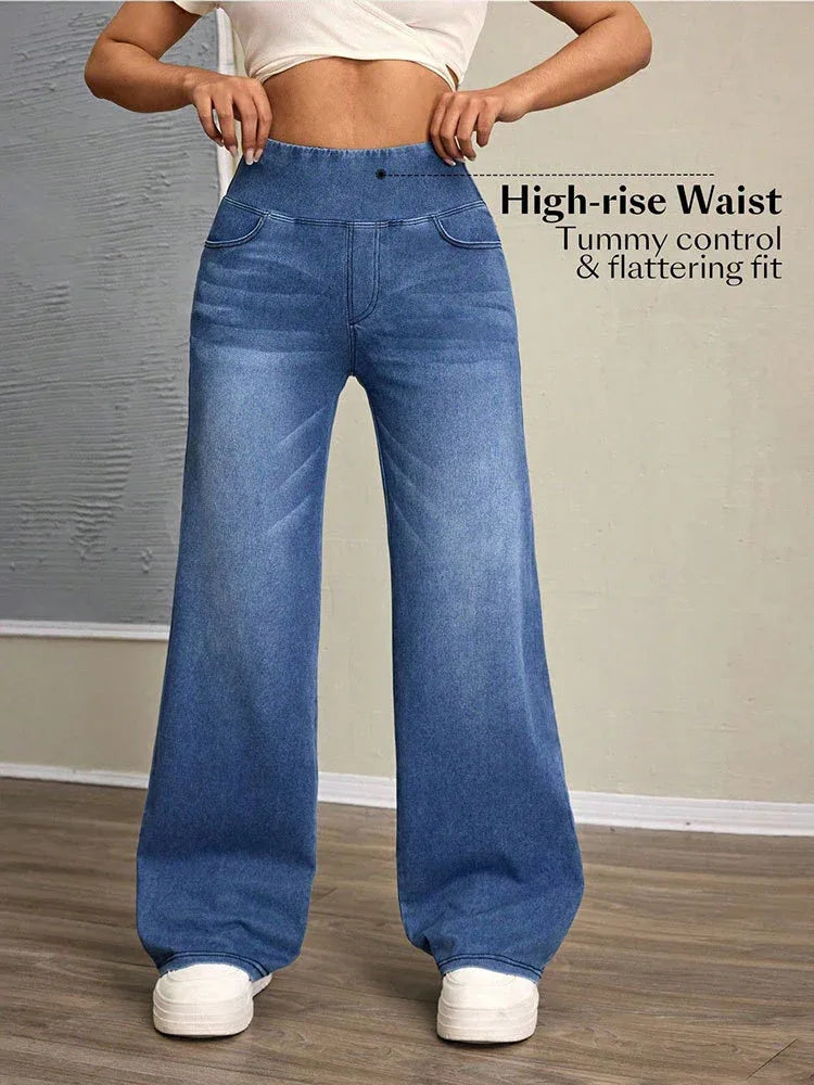 Loose Oversized Retro High-waisted Stretch Denim Wide-leg Pants - Gizmo Galaxy