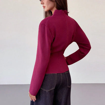 French Style Solid Color Long Sleeve Shirt Waist Slimming - Gizmo Galaxy