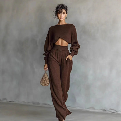Fashionable Women's Knit Long-sleeve Top And Pants Two-piece Set - Gizmo Galaxy