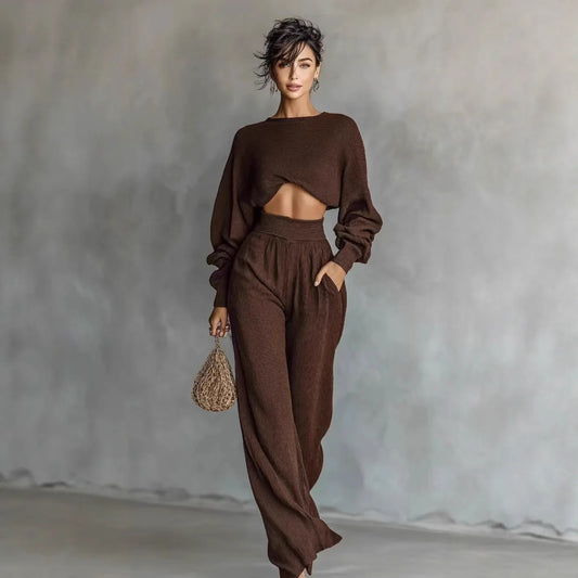 Fashionable Women's Knit Long-sleeve Top And Pants Two-piece Set - Gizmo Galaxy