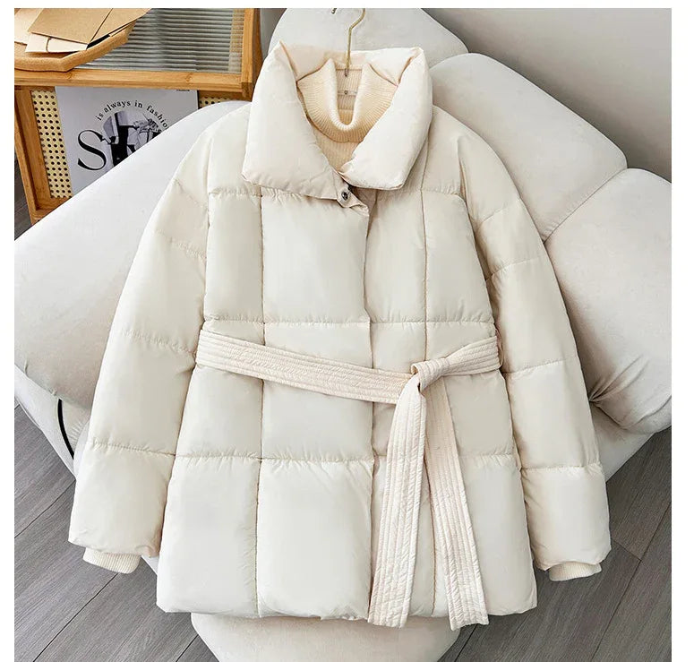Waist-controlled Lace-up Cotton Coat Jacket Women - Gizmo Galaxy