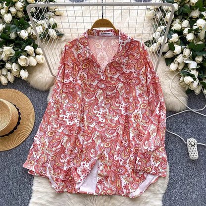 Relaxed Casual Shirt Women 2025 Autumn Europe And America Fashion Loose Slim Versatile Long Sleeve Printed Cardigan Top - Gizmo Galaxy