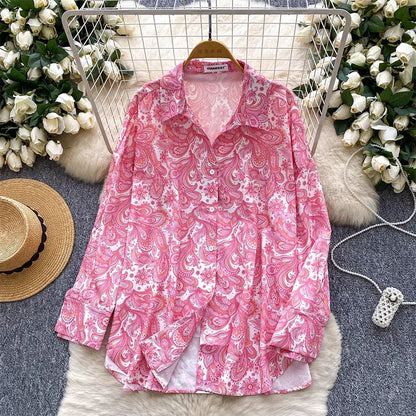 Relaxed Casual Shirt Women 2025 Autumn Europe And America Fashion Loose Slim Versatile Long Sleeve Printed Cardigan Top - Gizmo Galaxy