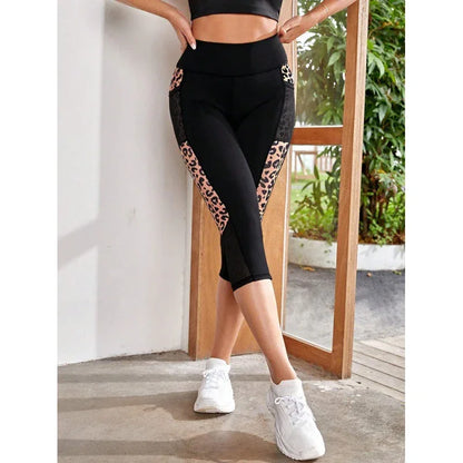 Female Leopard Splicing High Waist Yoga Pants - Gizmo Galaxy