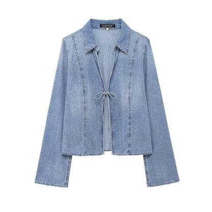 European And American Style Hot Girl Tied Denim Shirt - Gizmo Galaxy