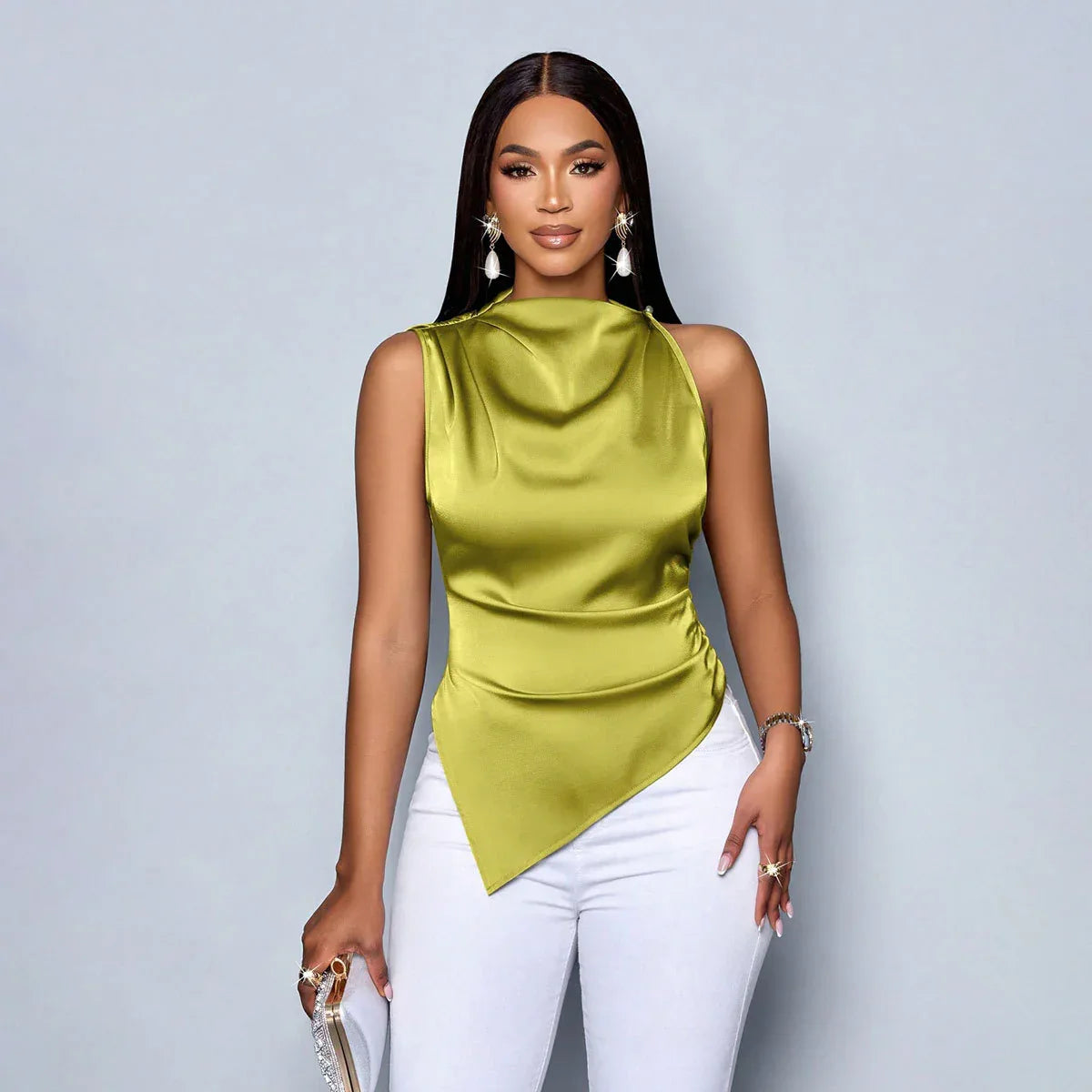 Summer Satin Shirt Women's Asymmetric Color - Gizmo Galaxy