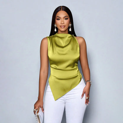 Summer Satin Shirt Women's Asymmetric Color - Gizmo Galaxy