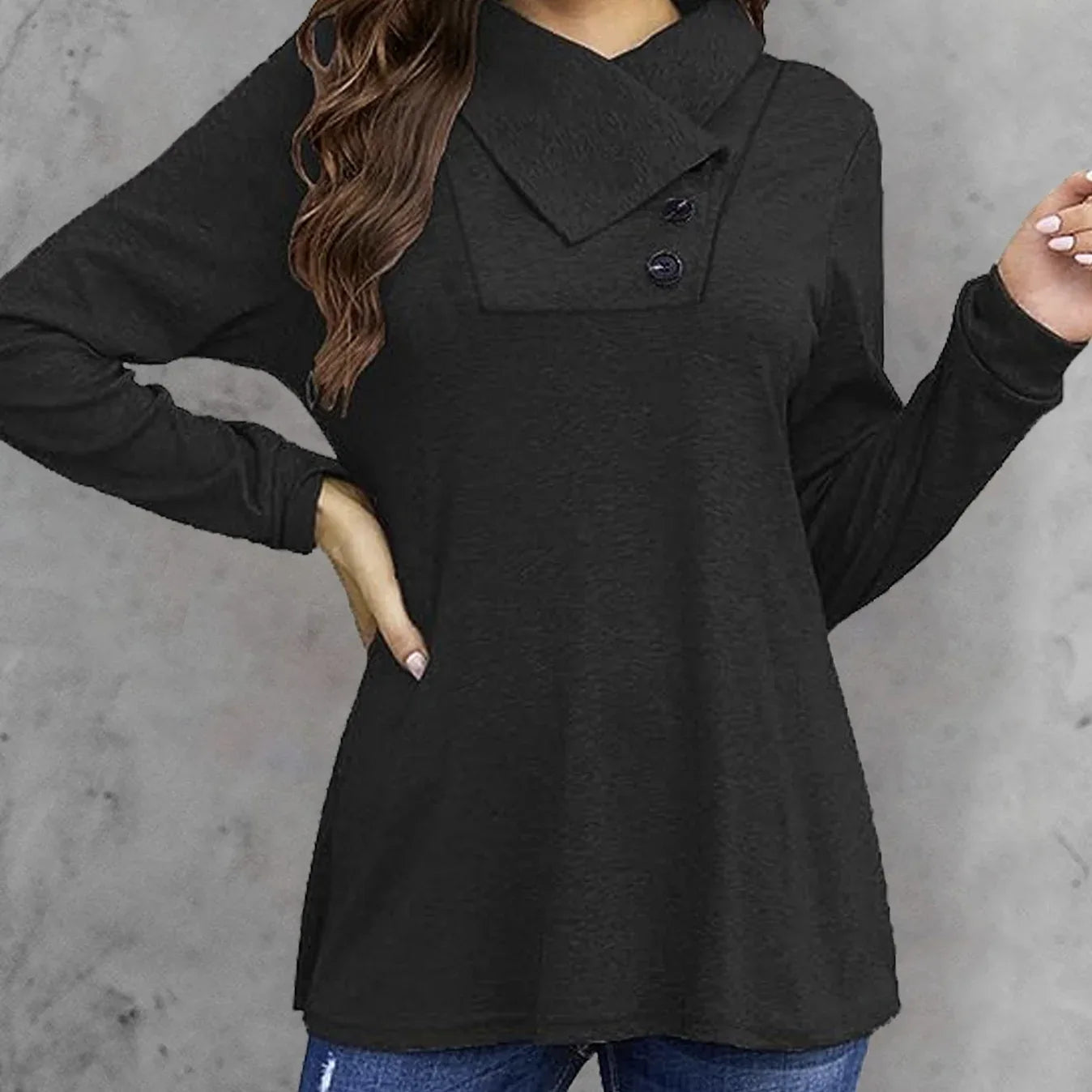 Women's Fashionable Long Sleeved Hood Collar Button Waist Top T-shirt - Gizmo Galaxy