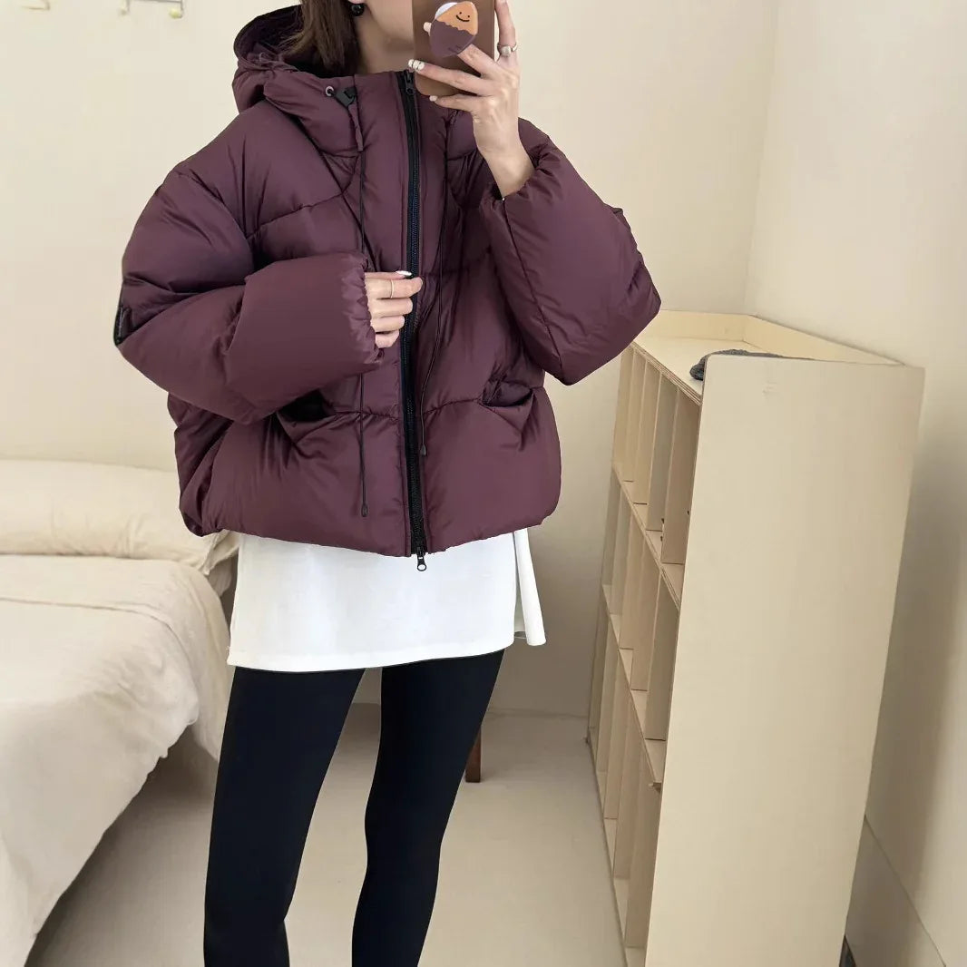 White Duck Down Puff Fluffy Hooded Down Jacket - Gizmo Galaxy