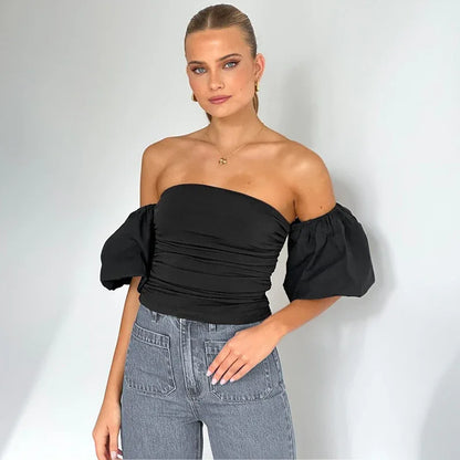 Women's Slim Fit Pleated Sleeve Tube Top - Gizmo Galaxy