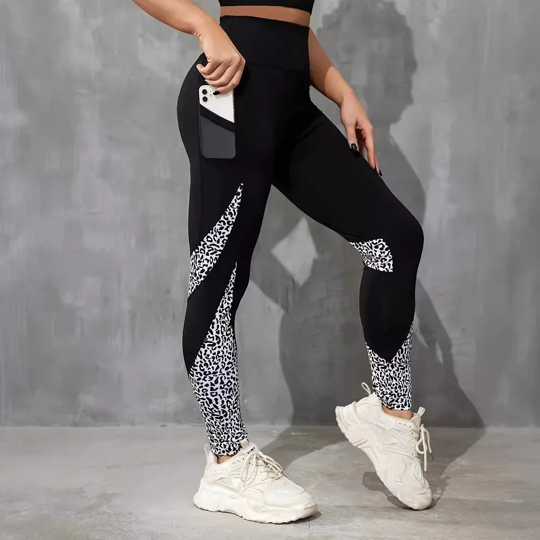 Color Contrast Patchwork Fashion Hip Raise High Waist Tight Sports Yoga Pants Leggings - Gizmo Galaxy