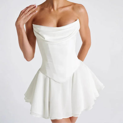 French Solid Color Tube Top Dress With Sleeves - Gizmo Galaxy