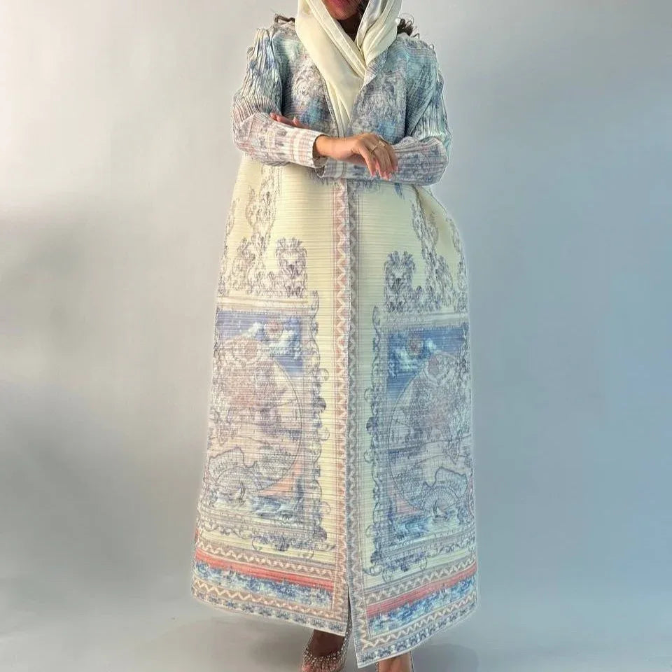 Pleated Trench Djellaba Hot-selling Printed Shawl Cardigan Ethnic Style Cloak Coat - Gizmo Galaxy