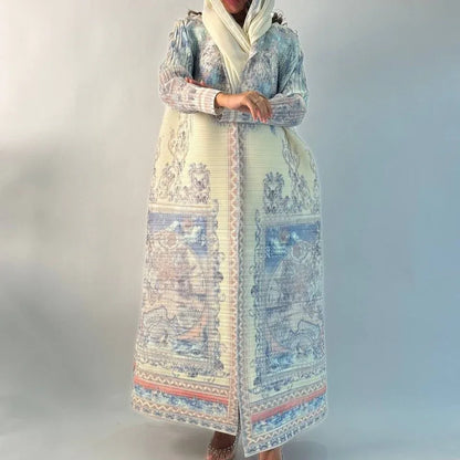 Pleated Trench Djellaba Hot-selling Printed Shawl Cardigan Ethnic Style Cloak Coat - Gizmo Galaxy