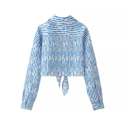 Women's Turn-down Collar Striped Long Sleeve Shirt - Gizmo Galaxy