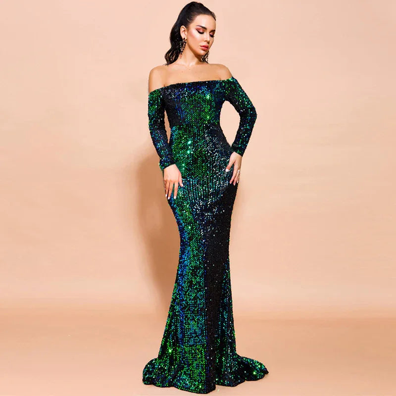 Sexy Strapless Long Sleeve Sequins Party Evening Dress - Gizmo Galaxy