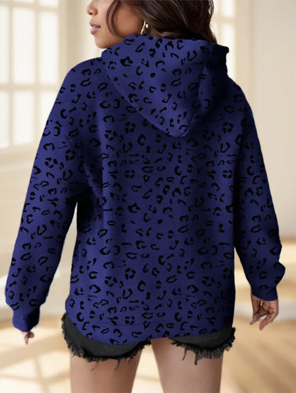 Women's Leopard Print Long Sleeve Casual Hoodie Sweatshirt - Gizmo Galaxy