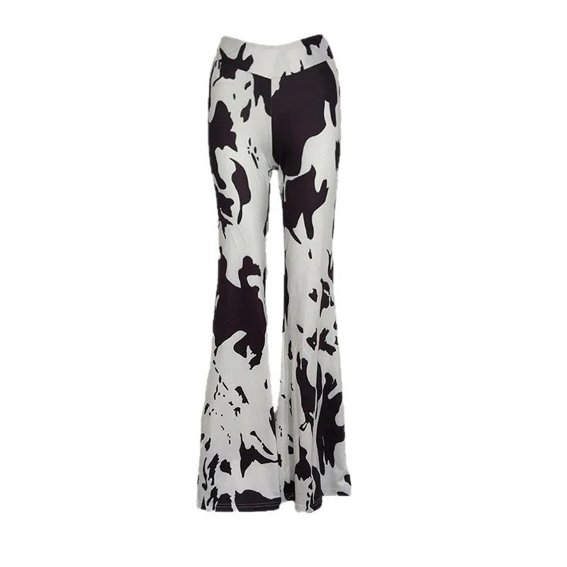 Cow Print Fashion High-waisted Casual Flared Pants - Gizmo Galaxy