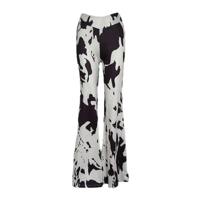 Cow Print Fashion High-waisted Casual Flared Pants - Gizmo Galaxy
