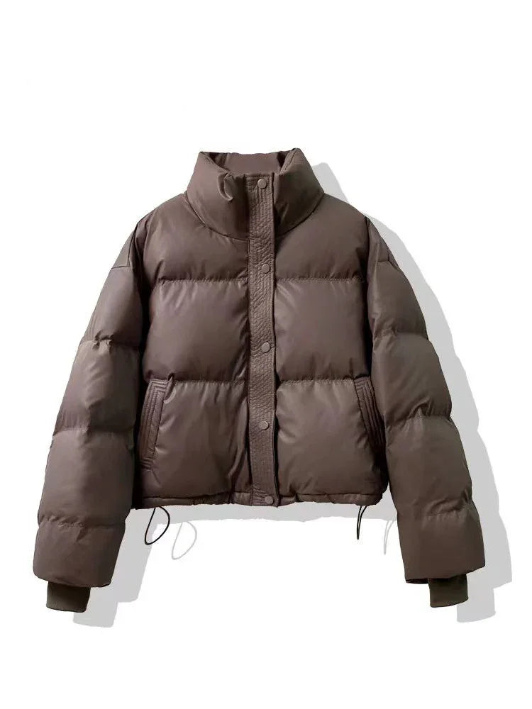 Wash-free PU Leather Cotton-padded Women's Short Thickened Small Cotton Coat Jacket - Gizmo Galaxy