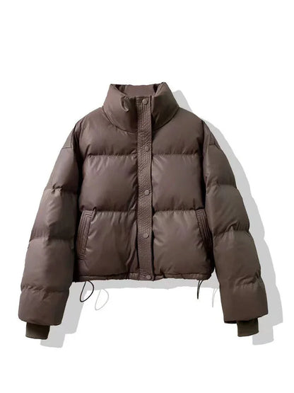 Wash-free PU Leather Cotton-padded Women's Short Thickened Small Cotton Coat Jacket - Gizmo Galaxy