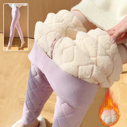 Warm Thickened Cashmere Leggings Winter Rhombus Stitching Pants Outerwear High Waist Slim Trousers Women Clothing - Gizmo Galaxy
