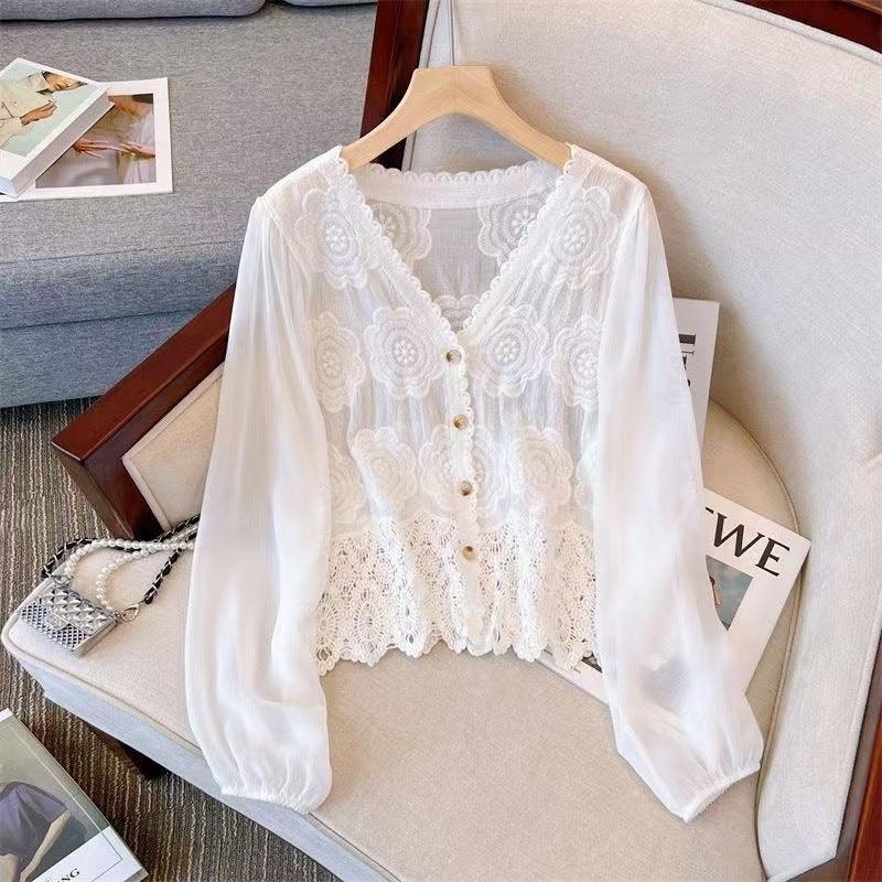 New French Style Summer Hollow-out Shirt Stitching Flying Sleeves Top - Gizmo Galaxy