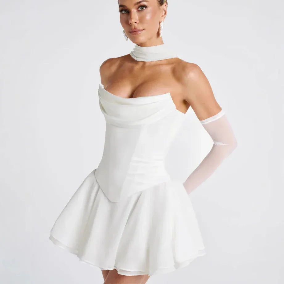 French Solid Color Tube Top Dress With Sleeves - Gizmo Galaxy