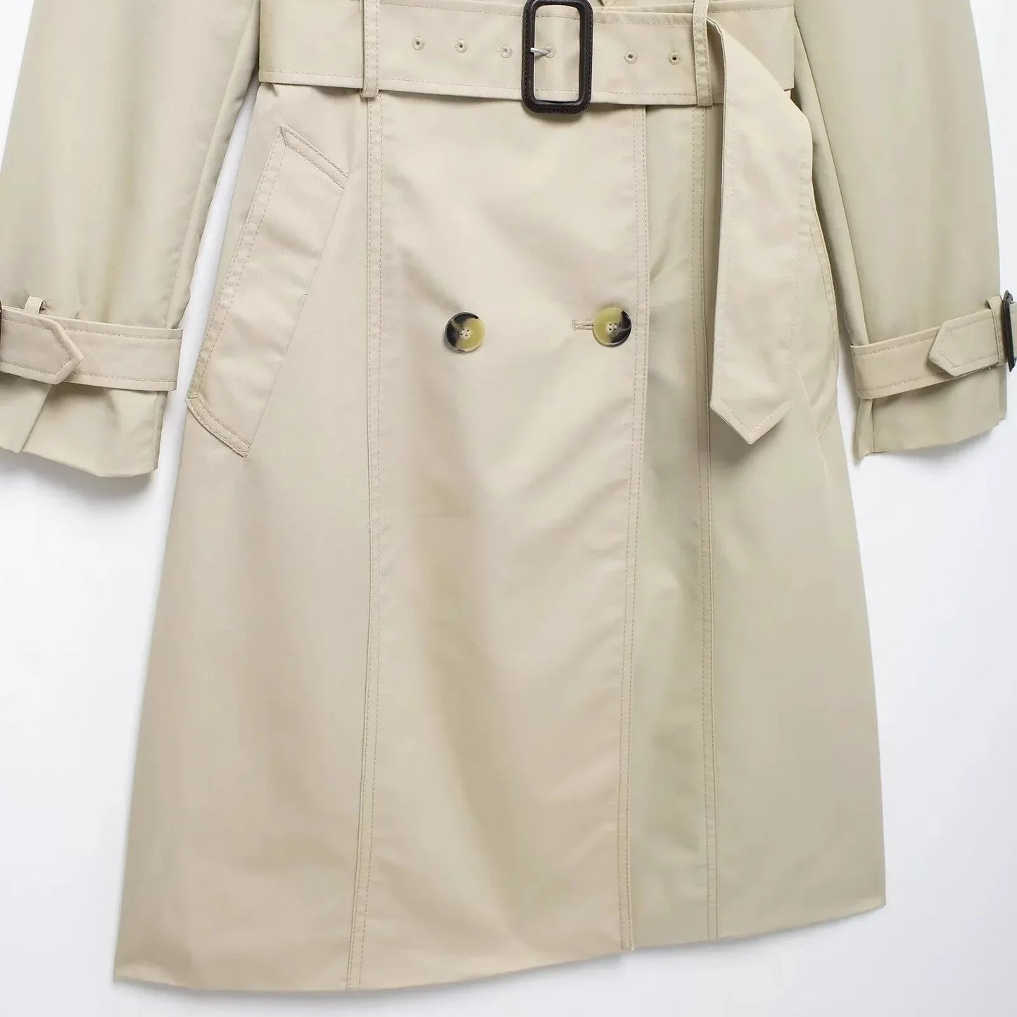 Retro Double-breasted Slim-fit Long-sleeved Lapel Versatile Trench Coat - Gizmo Galaxy