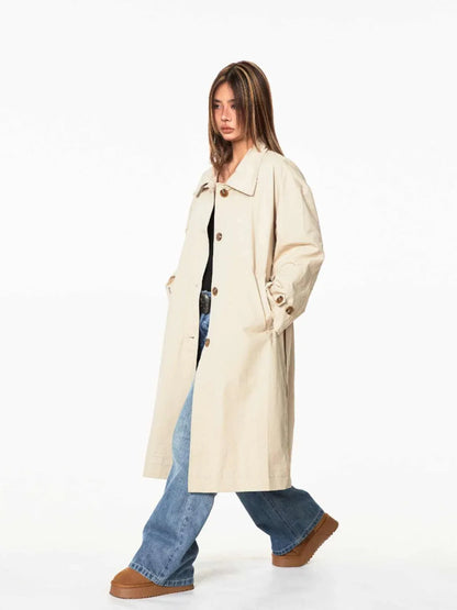 Vintage Single-breasted Belt Long Trench Coat - Gizmo Galaxy