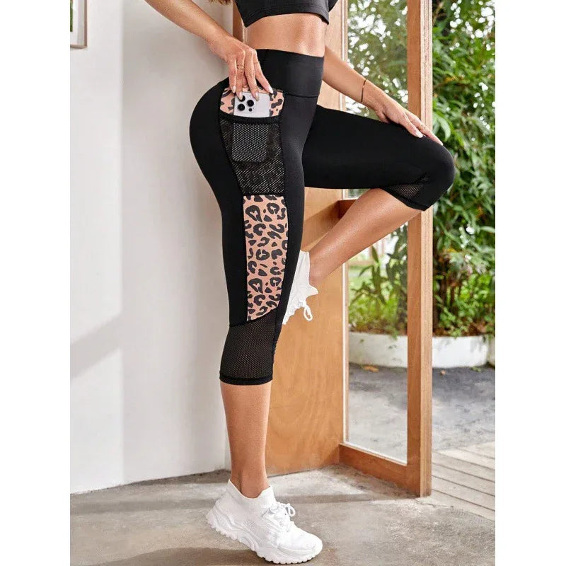 Female Leopard Splicing High Waist Yoga Pants - Gizmo Galaxy