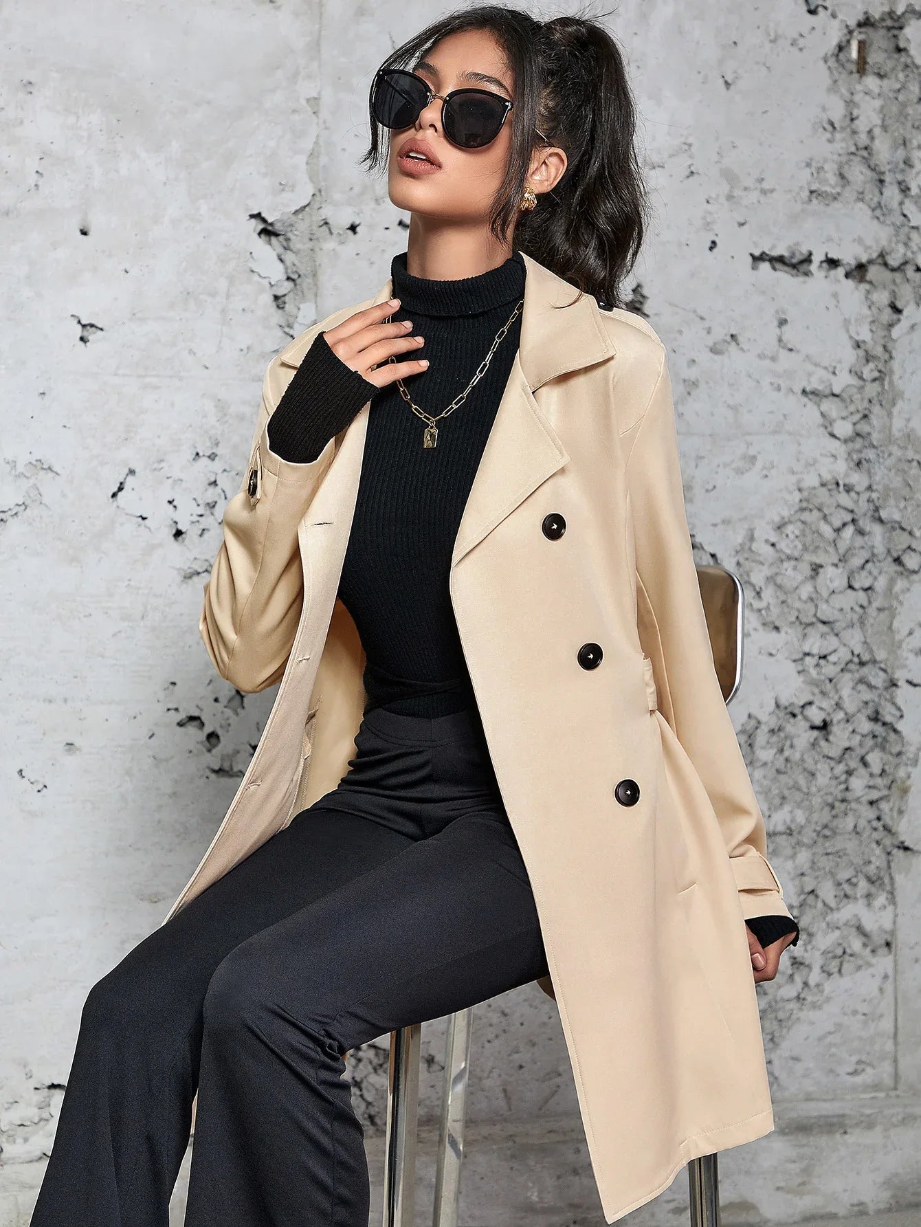 Women's Mid-length Trench Coat British Style Coat - Gizmo Galaxy