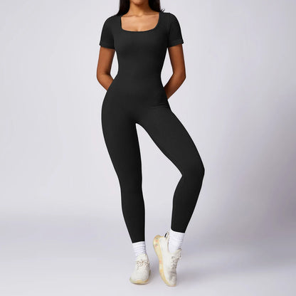 Women's Tight Seamless Back One-piece High-strength Thread Short-sleeved Fitness Sports Jumpsuit - Gizmo Galaxy