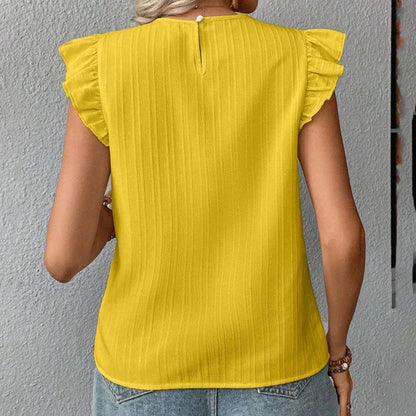 Women's Ruffle Short Sleeve Summer Tops Cute Crew Neck Floral Crochet Blouses Shirts - Gizmo Galaxy