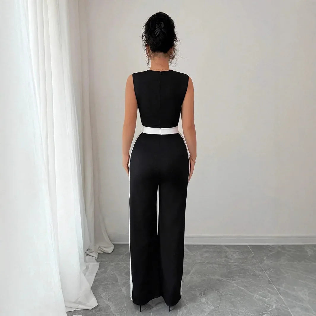 Women's Color-block Sleeveless Wide-leg Jumpsuit - Gizmo Galaxy