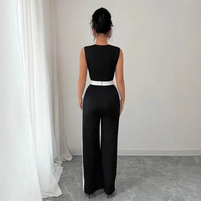 Women's Color-block Sleeveless Wide-leg Jumpsuit - Gizmo Galaxy