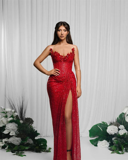 Drop-shaped Diamond Sexy Low-cut High Sitt Red Paillette Tube Coat And Dress - Gizmo Galaxy